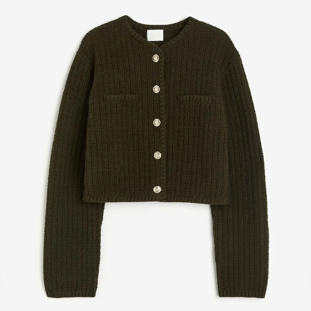 

Кардиган H&M Short Textured-knit, темно-зеленый