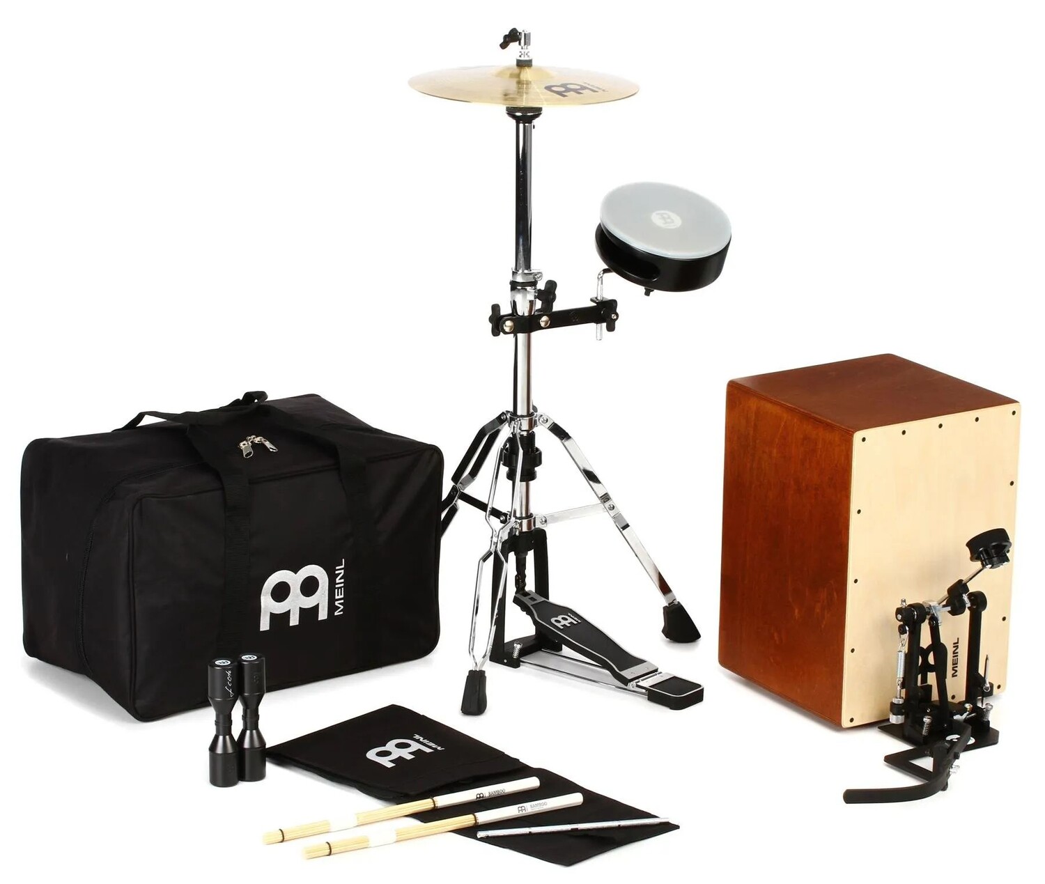 

Педаль ударной установки Meinl Percussion Cajon с прямым приводом — с тарелками и фурнитурой