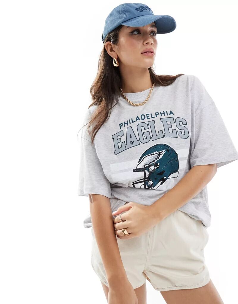 

Оверсайз-футболка ледяного серого меланжа ASOS с лицензионным изображением Philadelphia Eagles