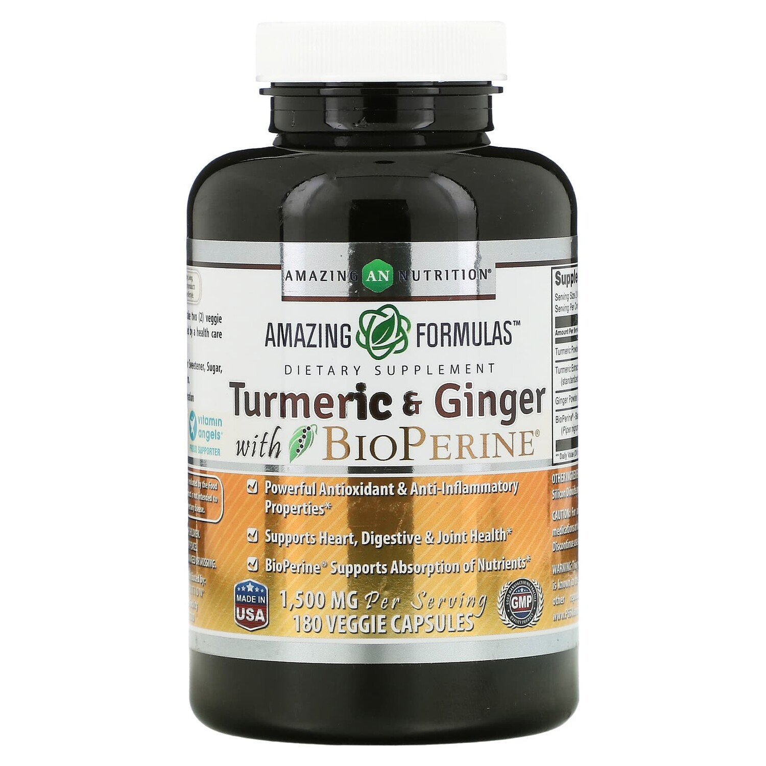 

Куркума и Имбирь Amazing Nutrition с биоперином, 180 растительных капсул