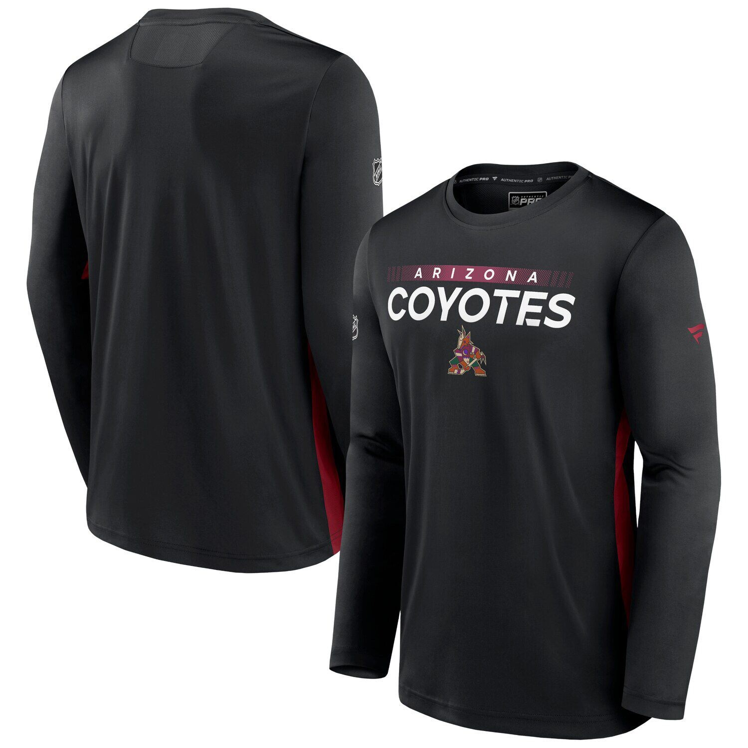 

Мужская черная фирменная футболка с длинным рукавом Arizona Coyotes Authentic Pro Rink Performance Fanatics, Черный