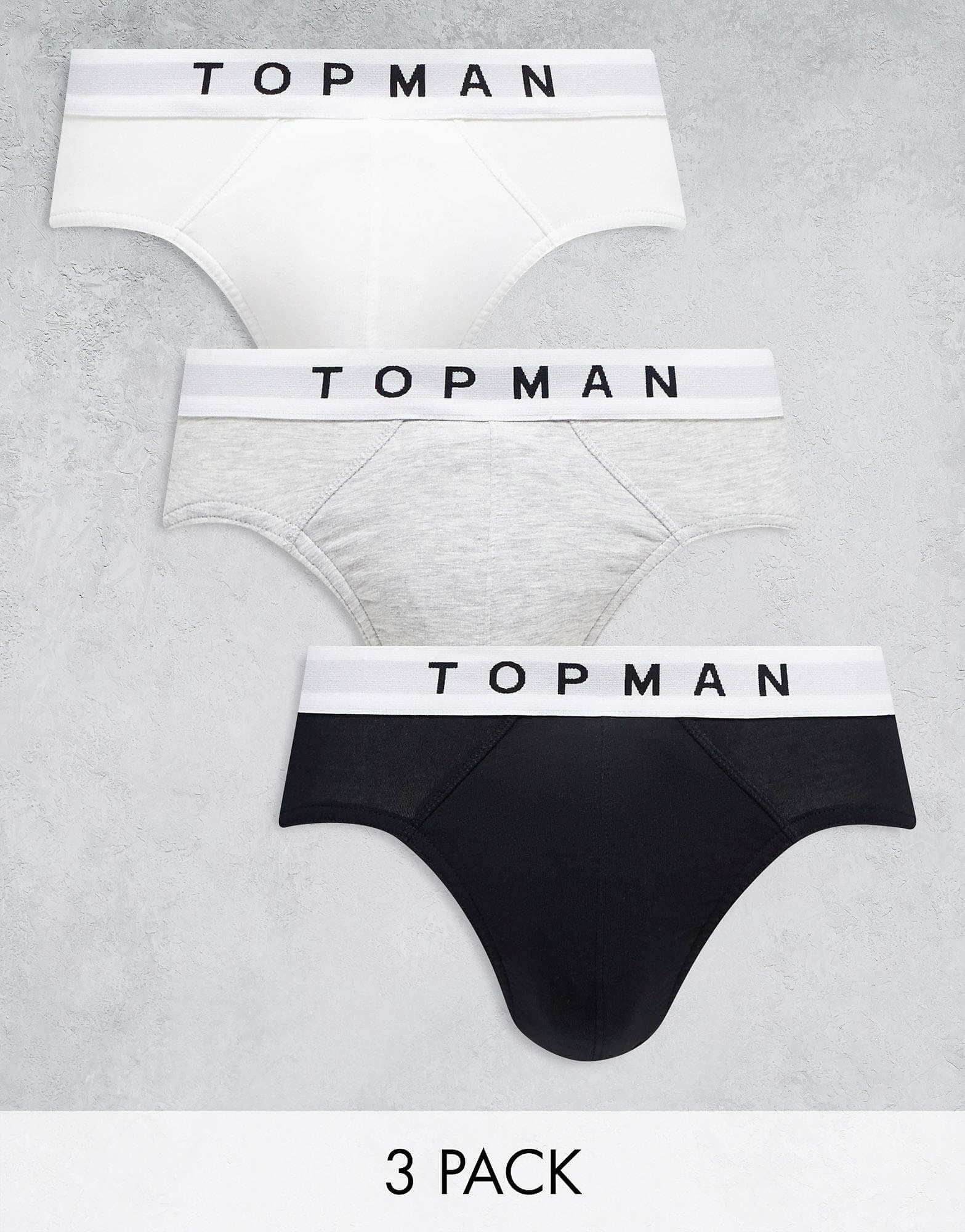 Комплект трусов Topman With White Elastic, 3 шт, черный/белый/серый