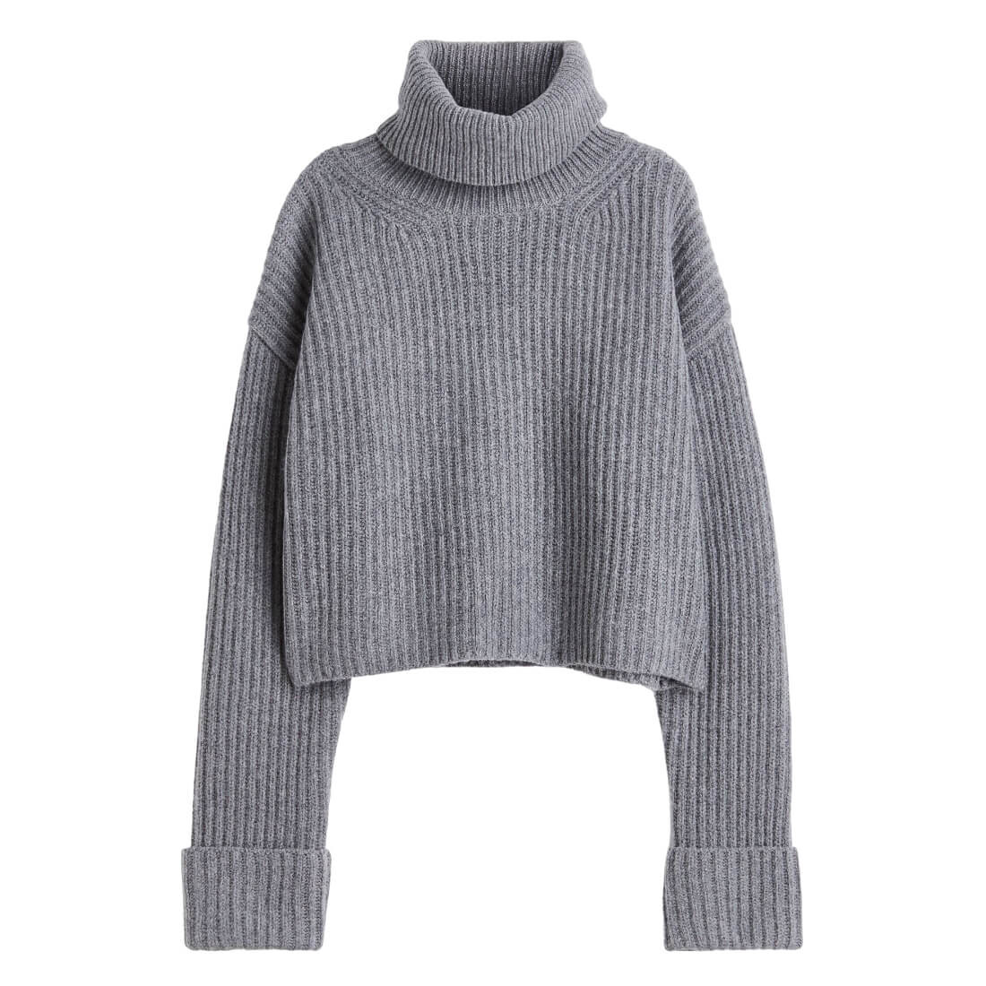 

Свитер H&M Premium Selection Wool-blend Turtleneck, серый меланж