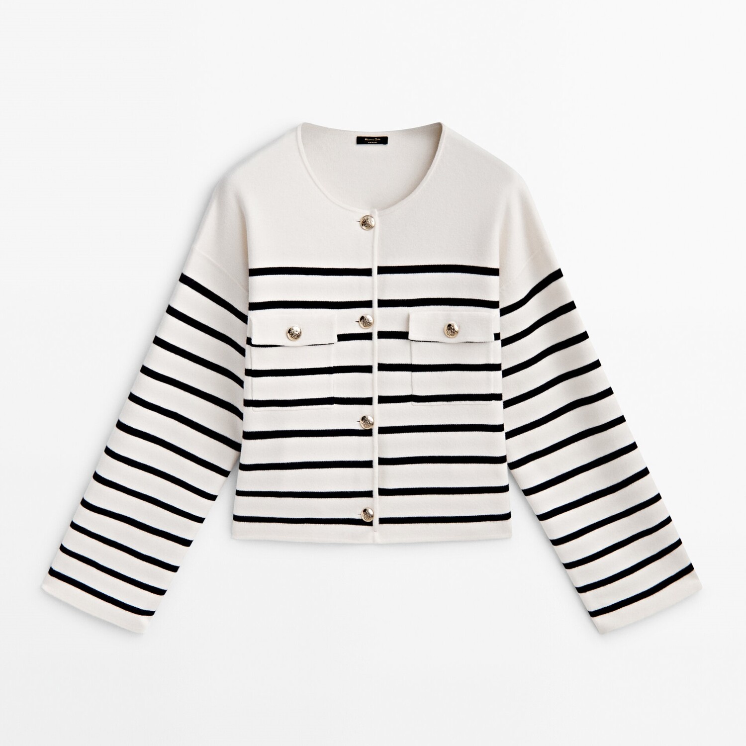 

Кардиган Massimo Dutti Striped Knit With Pockets, кремовый, Белый