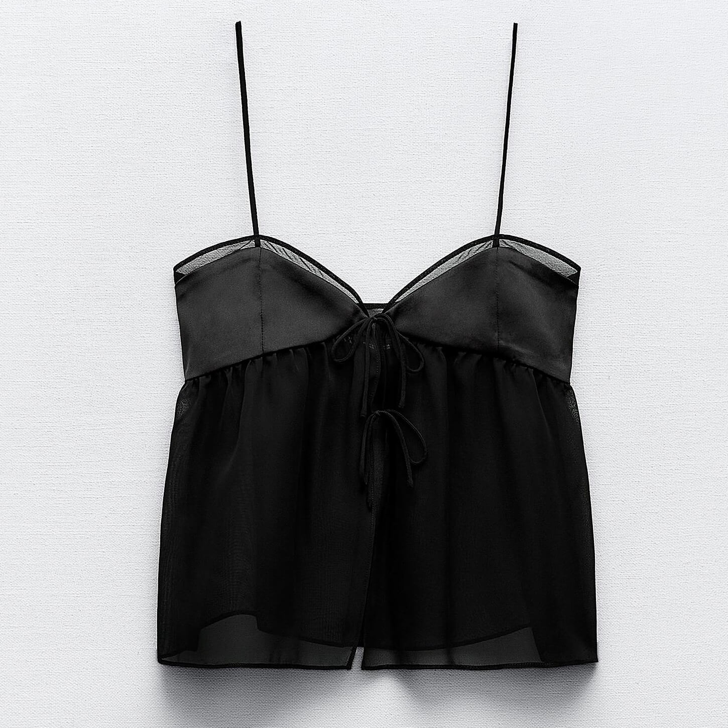 Топ Zara Semi-sheer Matching Camisole, черный рубашка zara embroidered floral semi sheer черный