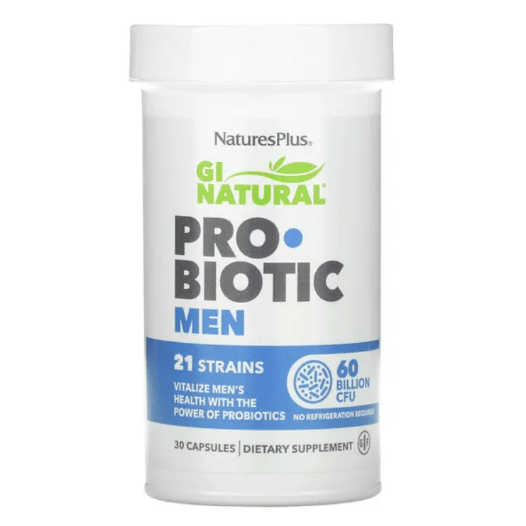 Пробиотики для мужчин GI Natural, 60 миллиардов КОЕ, 30 капсул, NaturesPlus пробиотики для детей naturesplus gi ягодная смесь 30 жевательных таблеток