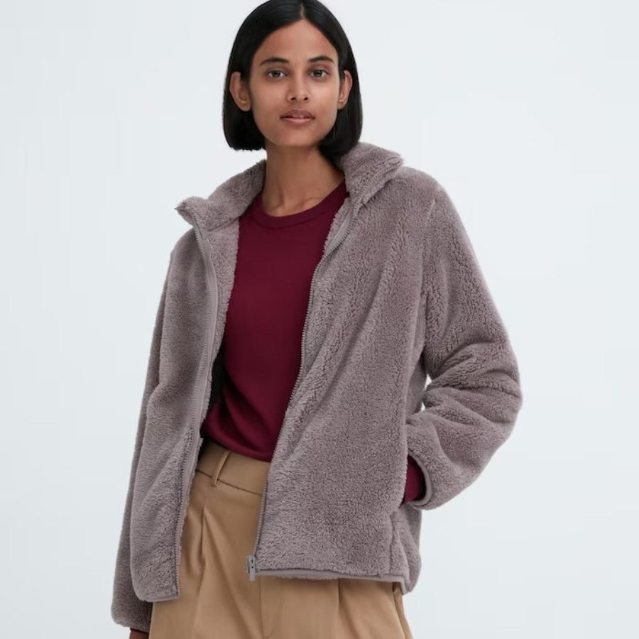 куртка uniqlo fluffy fleece фиолетовый Толстовка Uniqlo Fluffy Fleece Zipped, светло-коричневый