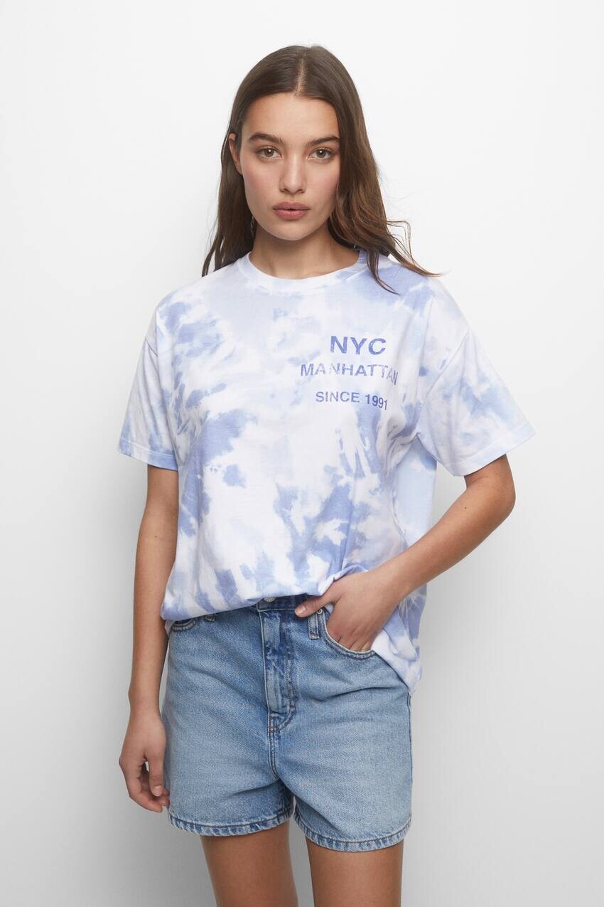 

Футболка с принтом тай-дай Pull&Bear, синий/белый