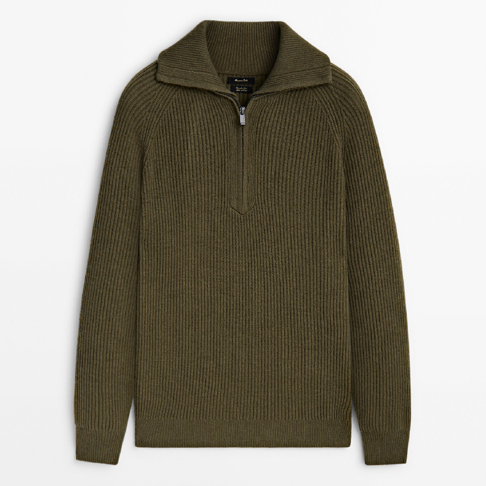 Свитер Massimo Dutti Mock Neck Knit With Zip, оливковый свитер massimo dutti mock neck sweater with zip кремовый