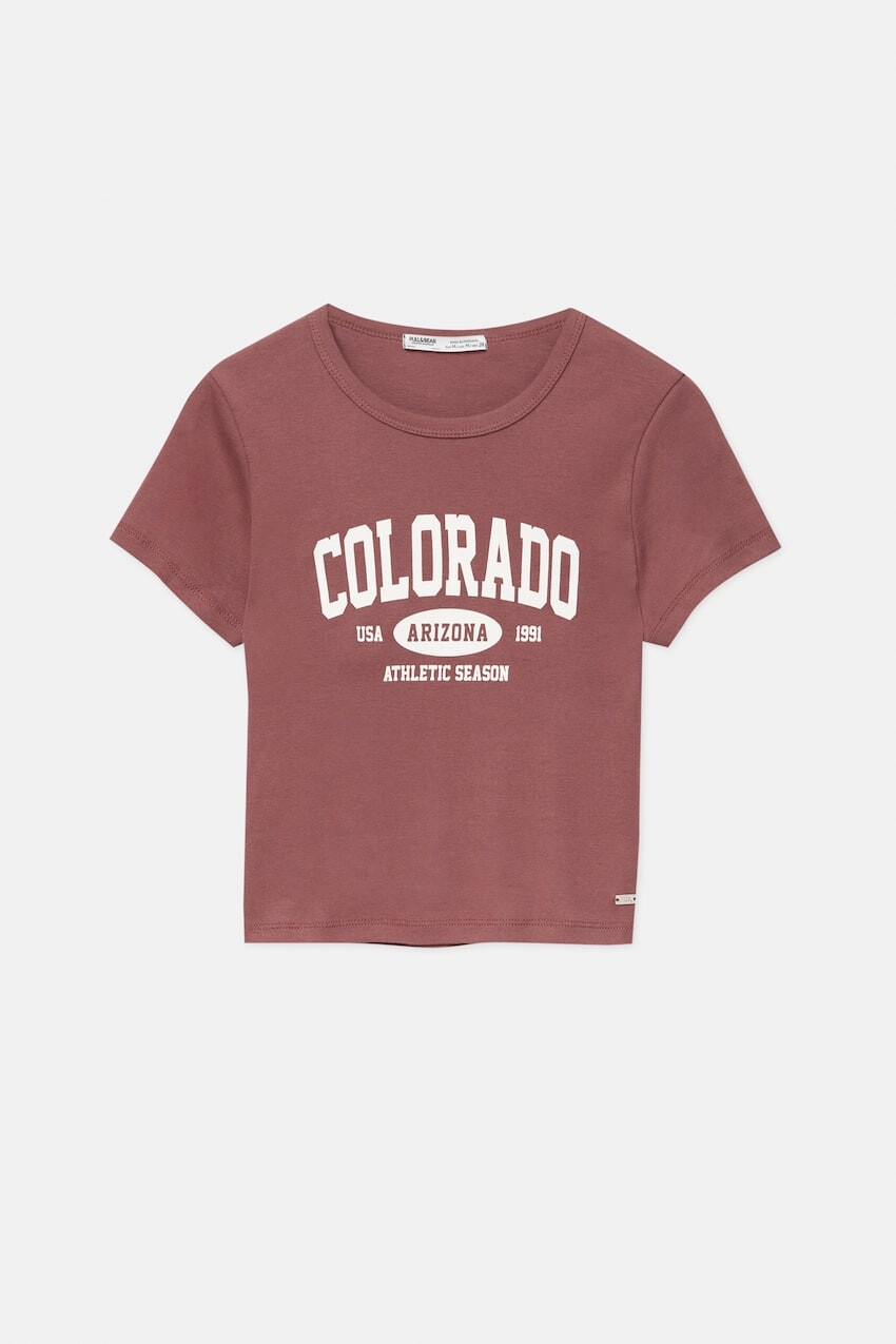 

Футболка с коротким рукавом Pull&Bear Colorado, светло-бордовая, Красный