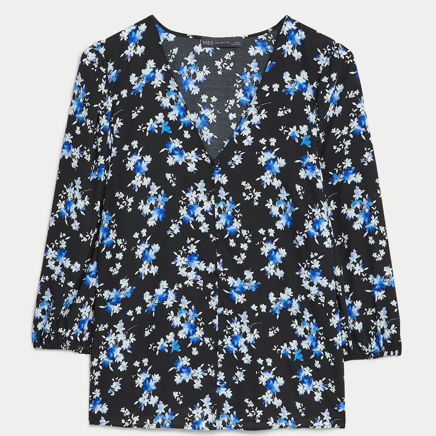 

Блузка Marks & Spencer Floral V-Neck Button Through, синий