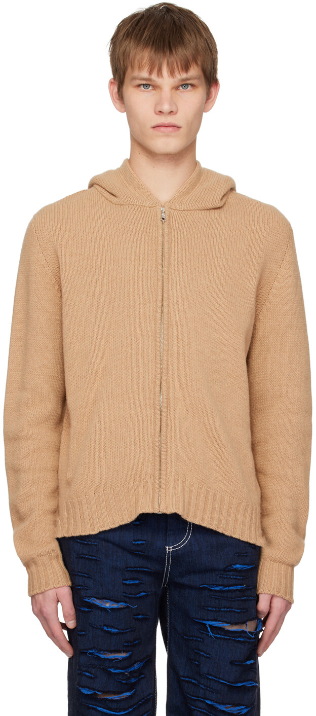 

Beige Intarsia Hoodie Palm Angels, Коричневый