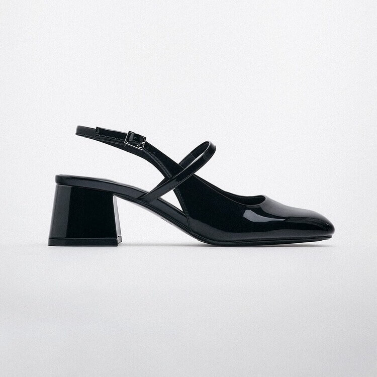 

Туфли Zara Patent-Finish Block-Heel, черный