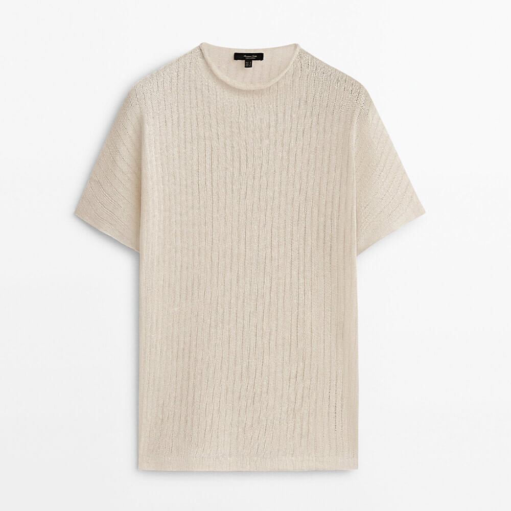 

Топ из смеси хлопка и льна с рельефным узором Massimo Dutti, кремовый