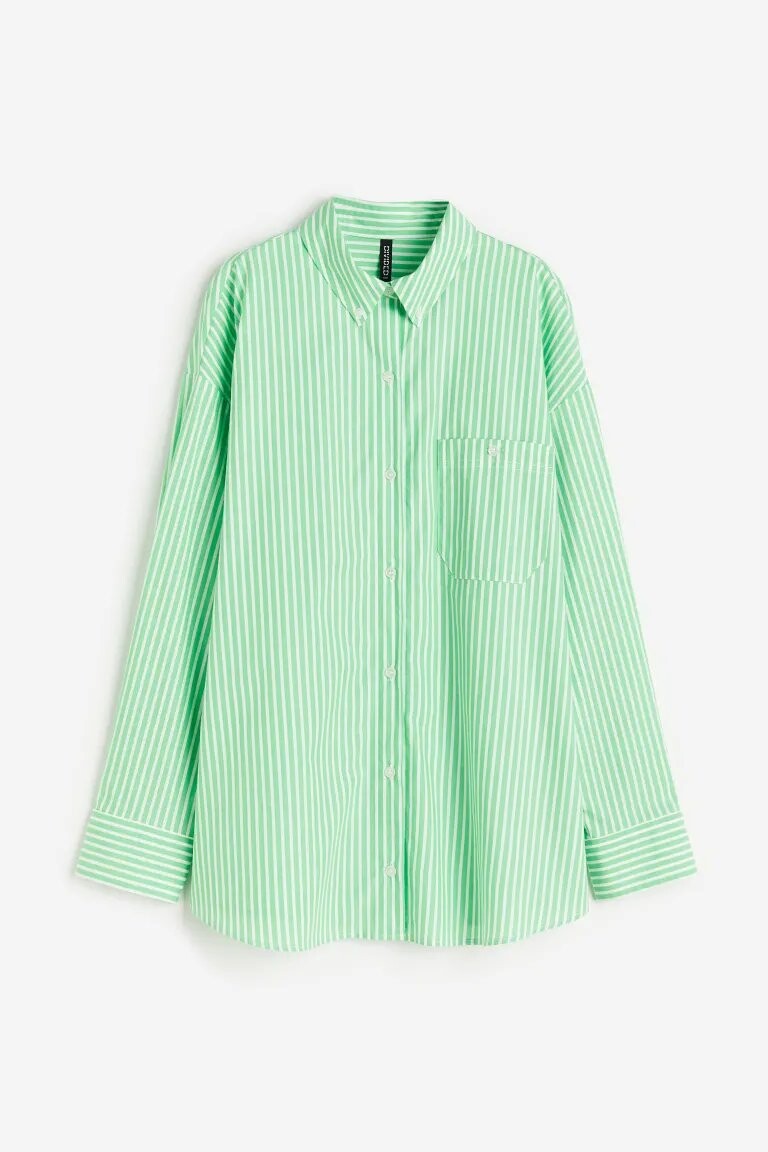 

Рубашка Oversized Poplin, зелёный в полоску