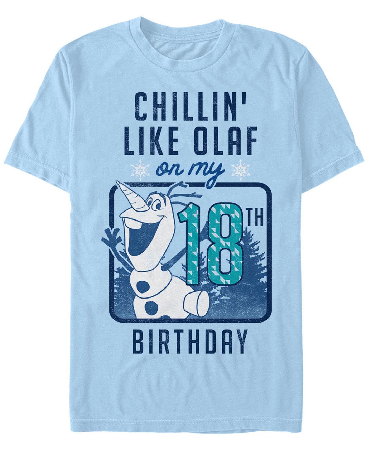 Мужская футболка с круглым вырезом и короткими рукавами olaf birthday 18 Fifth Sun, светло-синий подарок на день рождения в стиле аниме персонажи диснея анна эльза олаф цветной будильник светодиодная подсветка