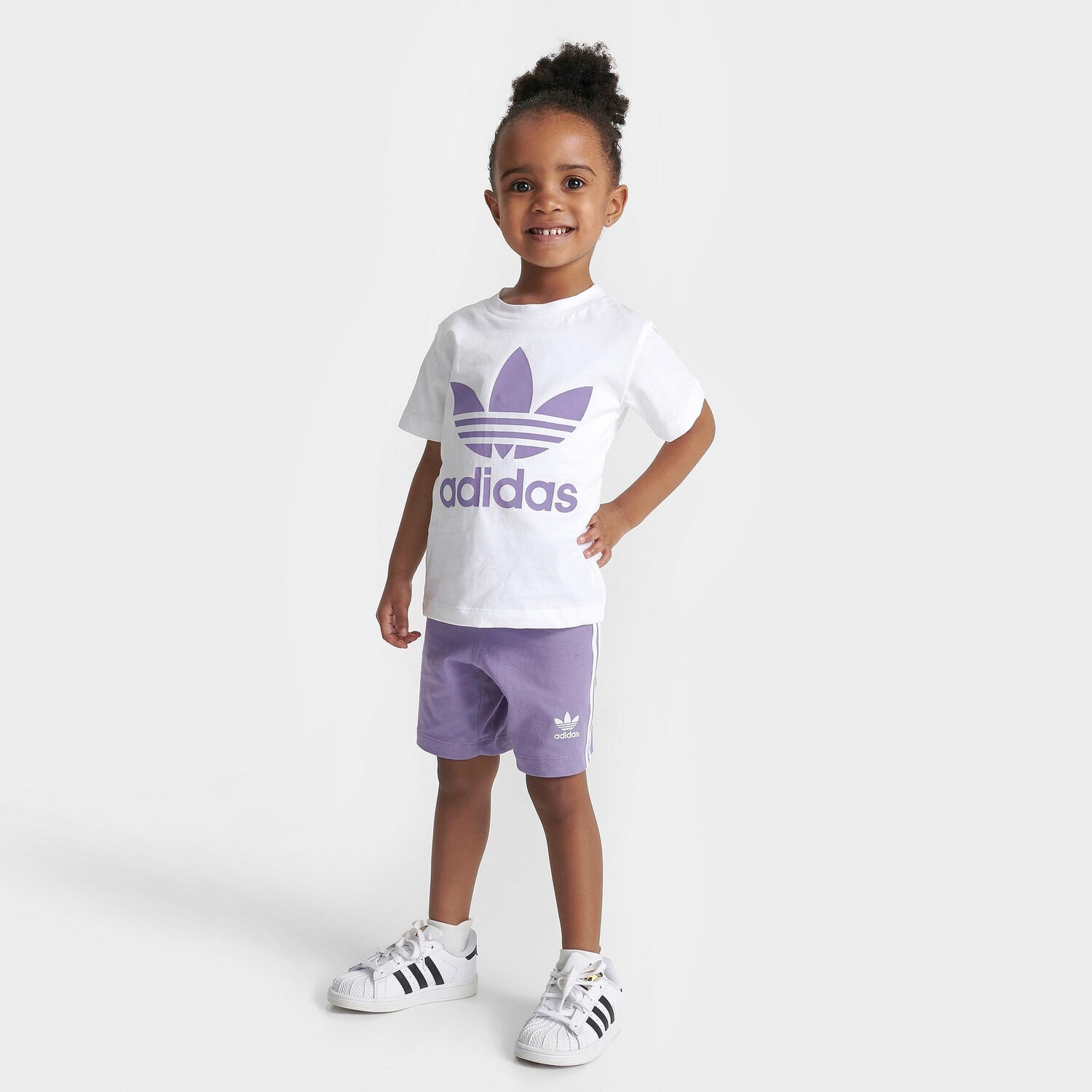 

Детский комплект из футболки и шорт с трилистником Adidas Originals для малышей, фиолетовый