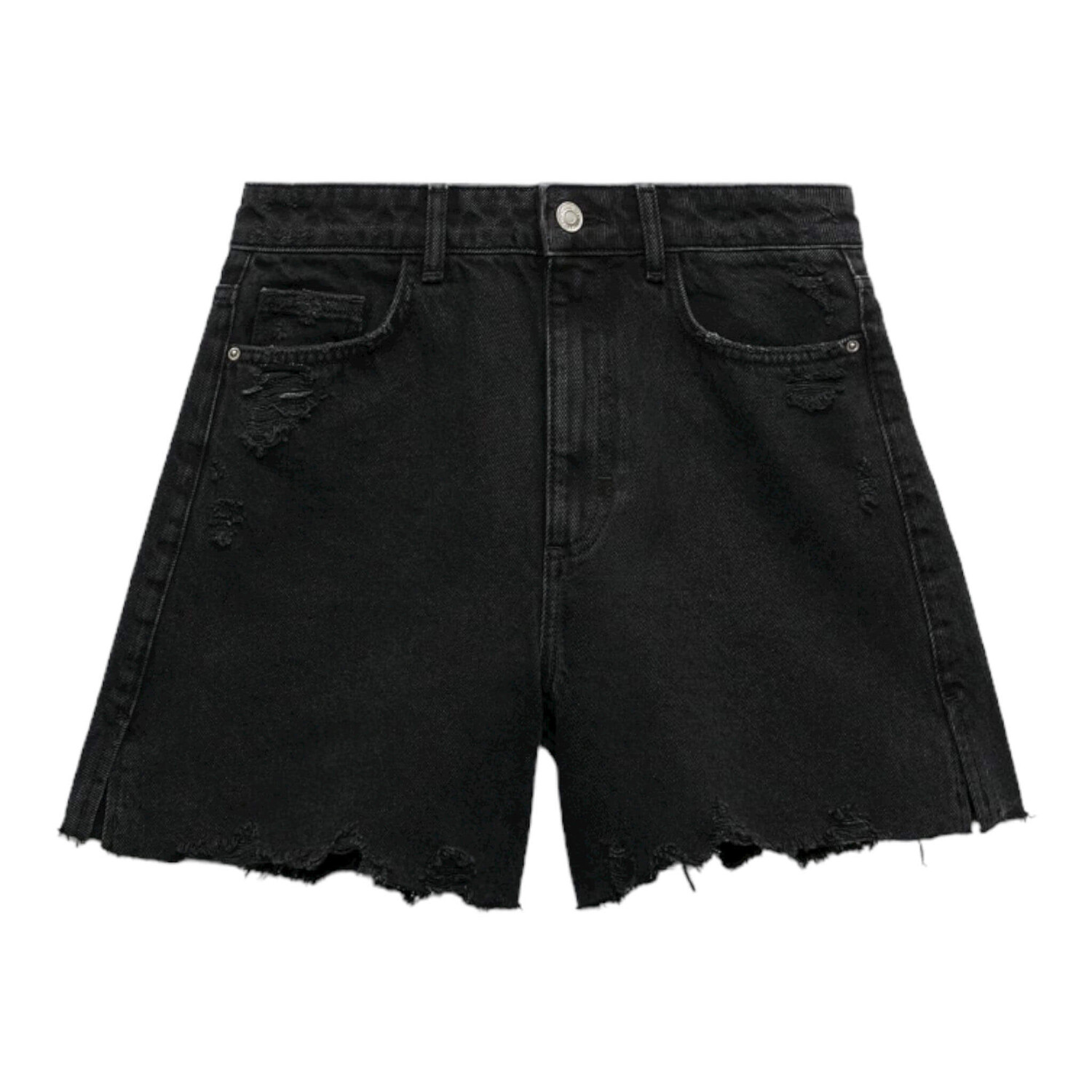

Шорты Zara High-rise Ripped Denim, черный