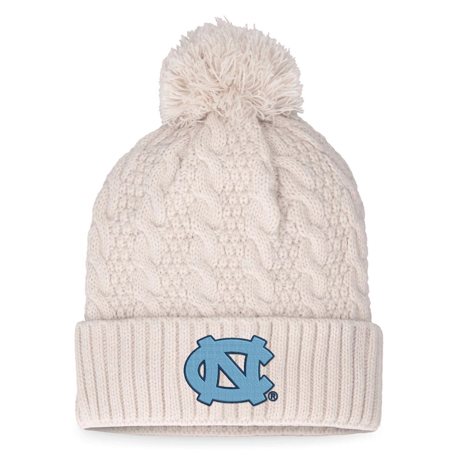 

Женская вязаная шапка Top of the World кремового цвета North Carolina Tar Heels с жемчужными манжетами и помпоном