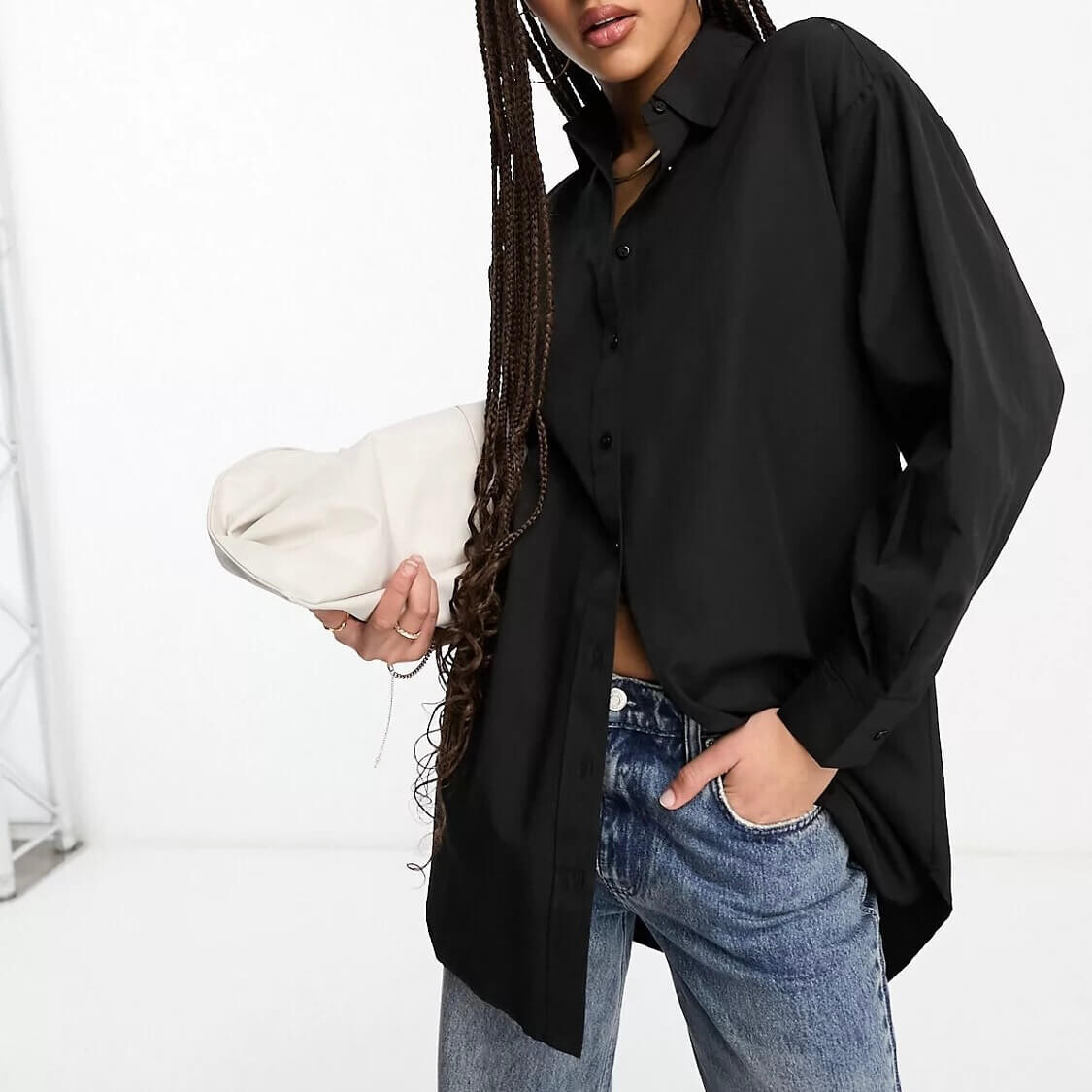 

Рубашка Stradivarius Oversized Cotton, черный