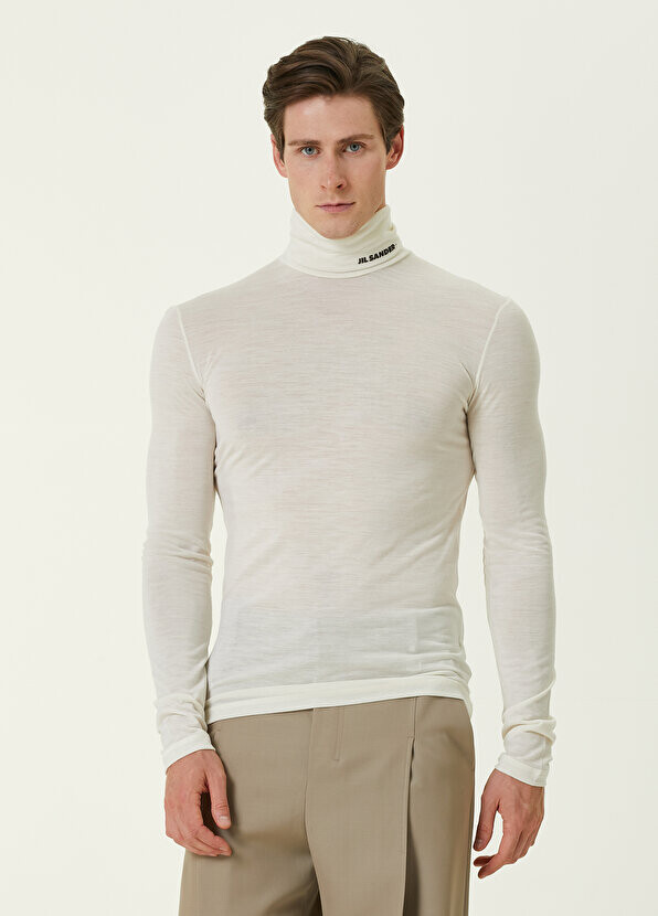 

Белая футболка с длинным рукавом с логотипом и водолазкой Jil Sander, Белый