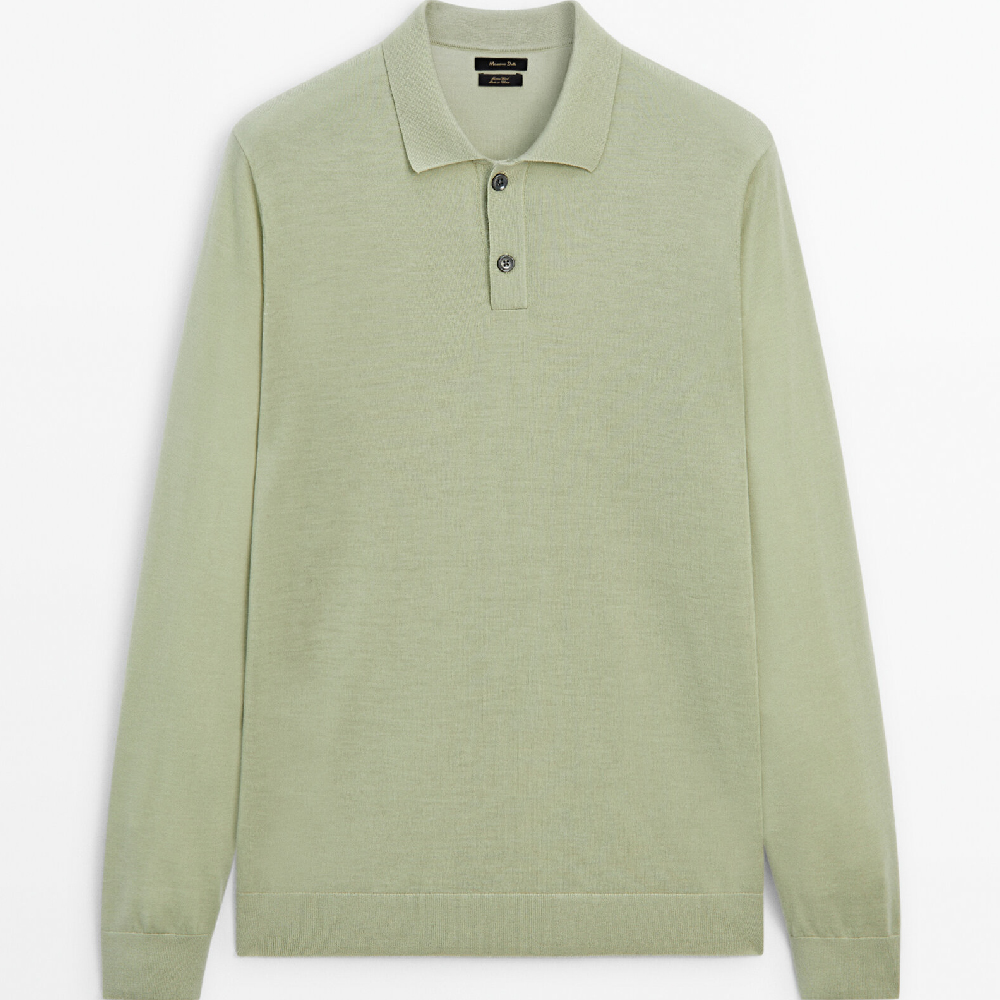 Свитер-поло Massimo Dutti Polo In 100% Merino Wool, светло-зеленый свитер massimo dutti wide placket тёмно синий
