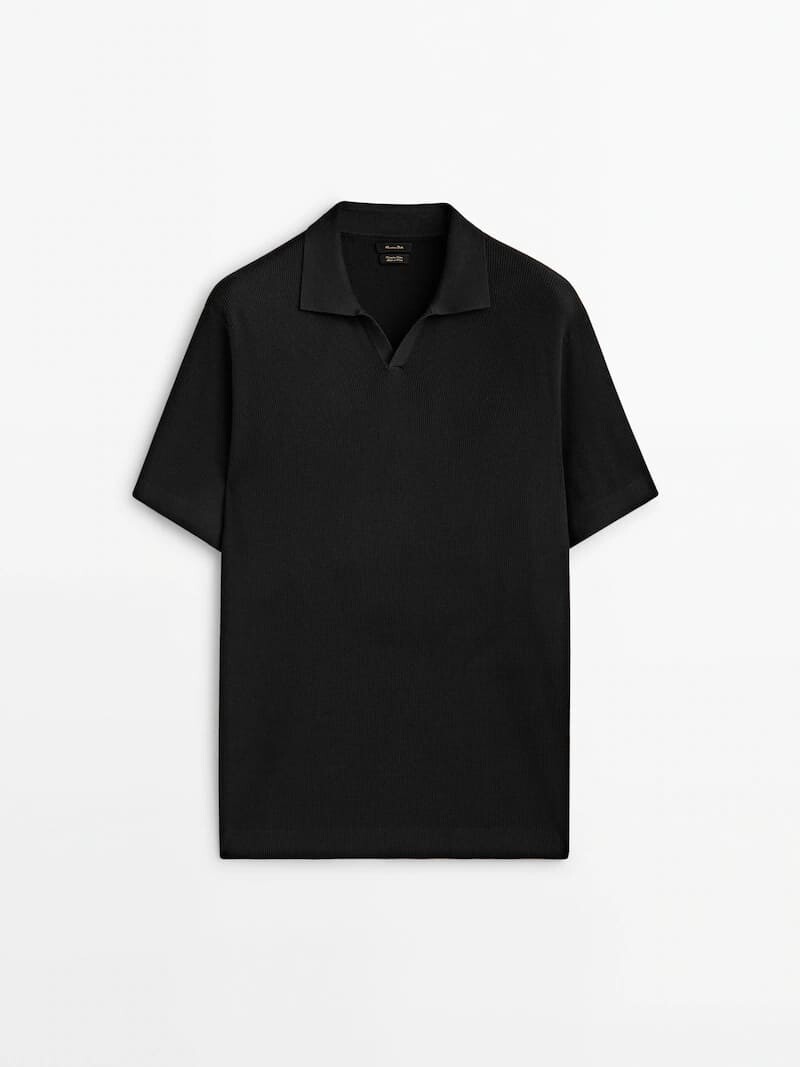 

Свитер Massimo Dutti Vertical-textured Micro-knit Polo, черный