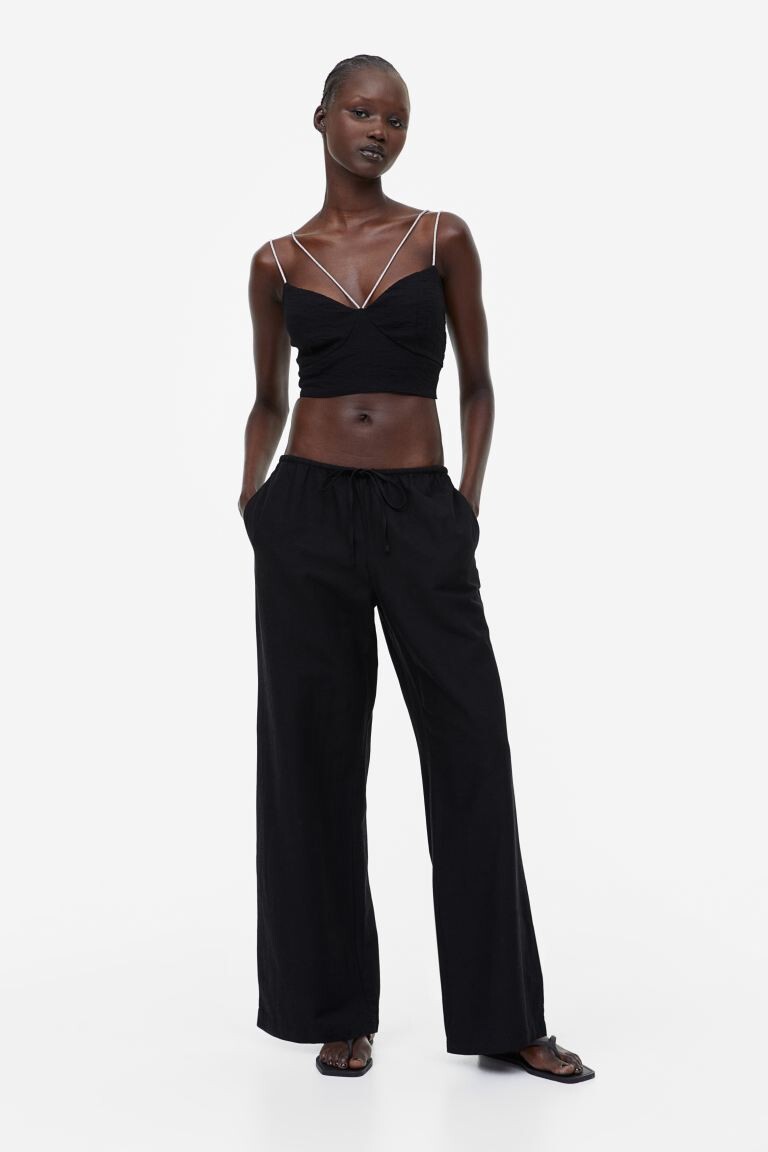 

Брюки из смесового льна H&M, черный