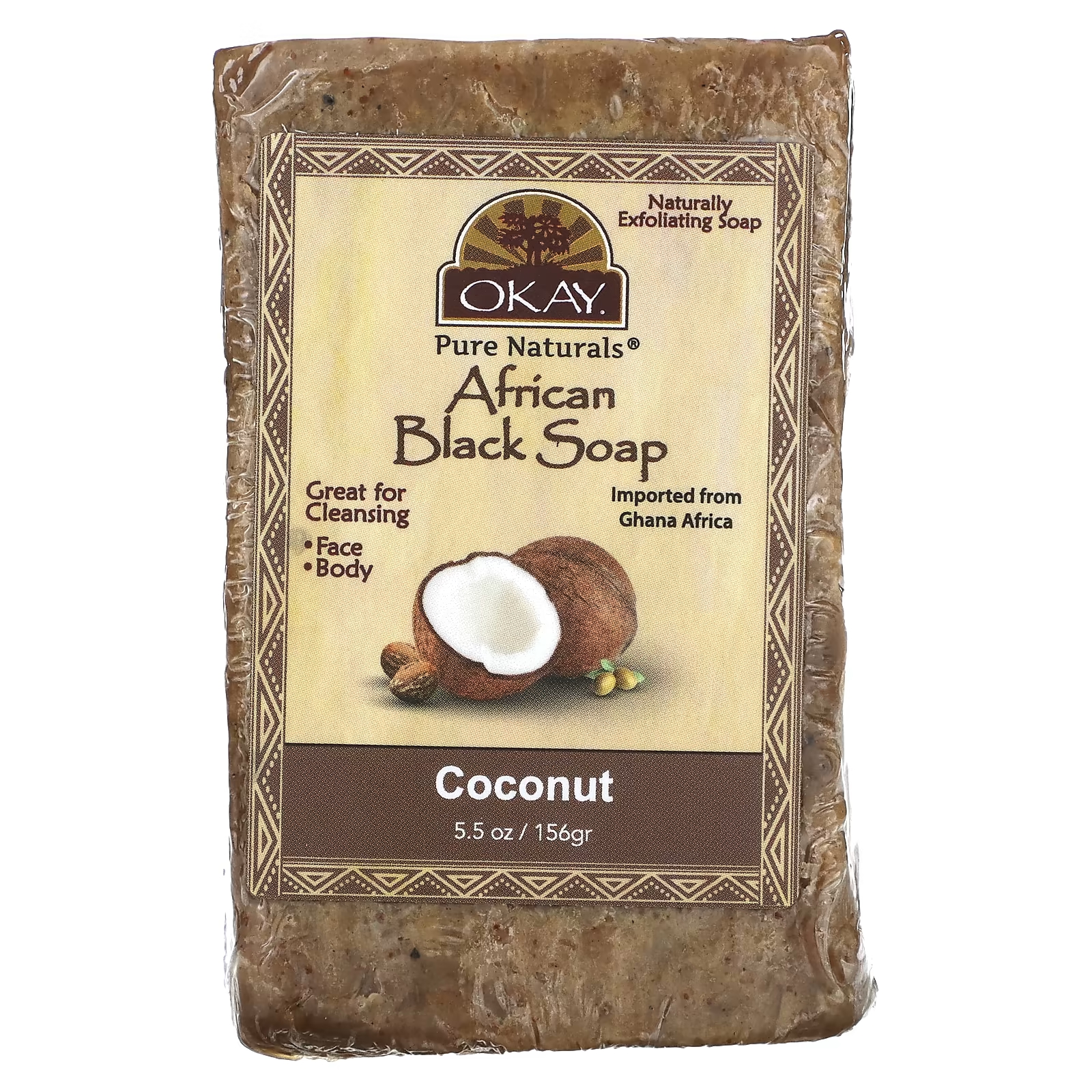 OK Pure Naturals Африканское черное мыло с кокосом, 5,5 унций (156 г) Okay Pure Naturals
