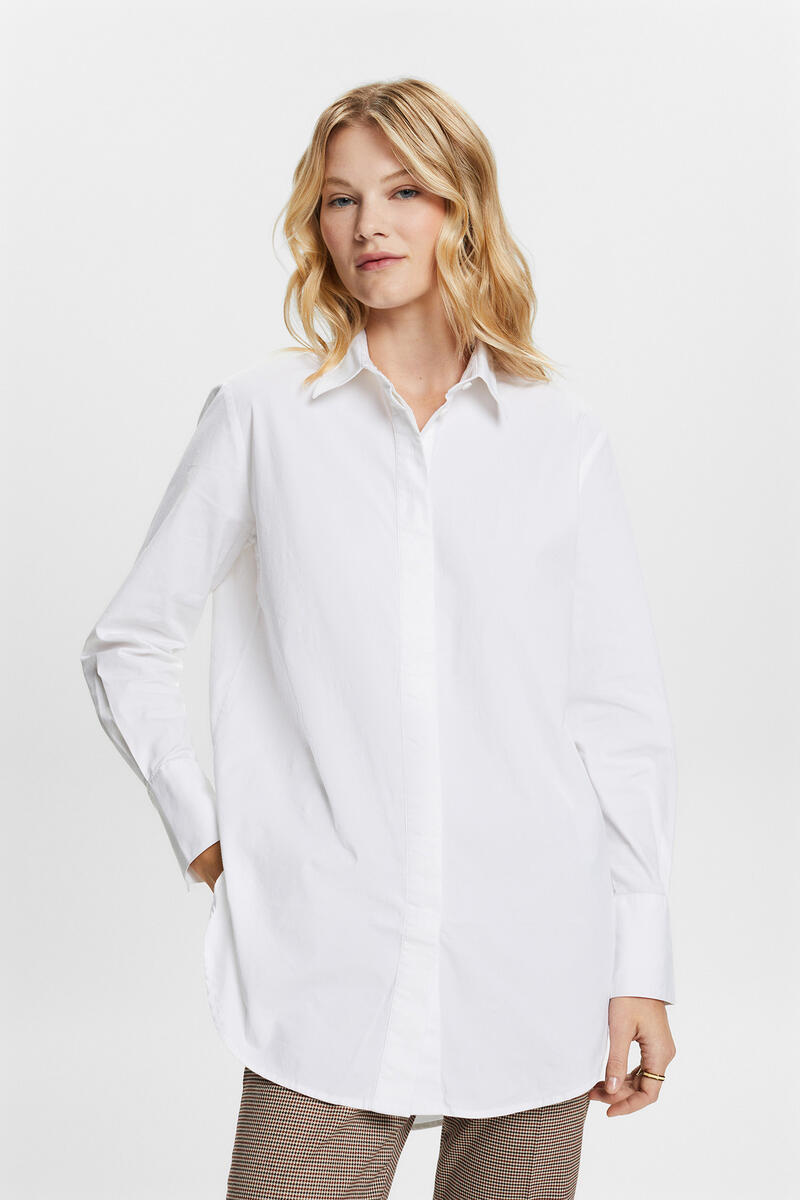 Длинная свободная рубашка из хлопка Esprit, белый длинная свободная рубашка из хлопка esprit белый