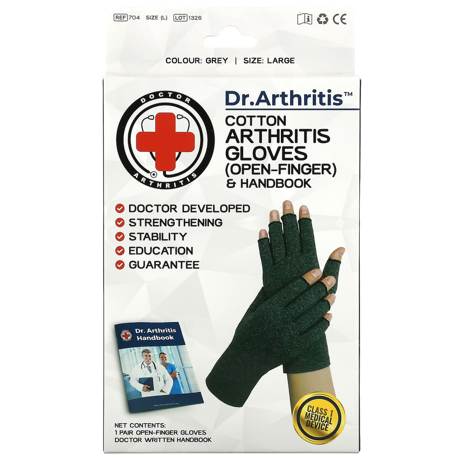 

Хлопковые Перчатки Doctor Arthritis для больных артритом с открытыми пальцами, большие, серые