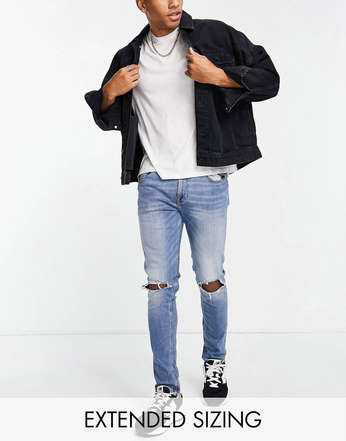 

Голубые джинсы скинни с прорезями на коленях ASOS DESIGN