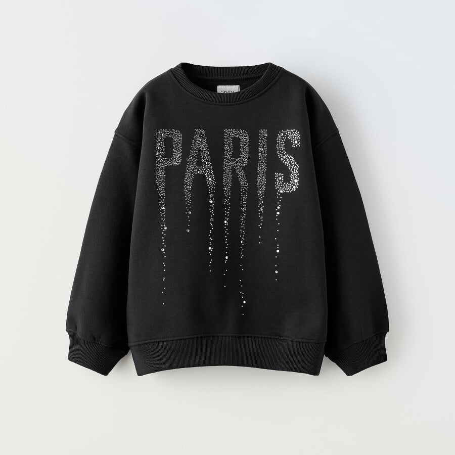 Свитшот для девочки Zara Paris With Rhinestones, черный свитшот zara doll with rhinestones розовый