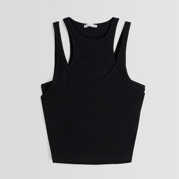 

Двухслойный топ Bershka Ribbed, черный