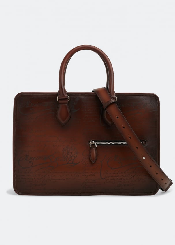 Сумка-тоут BERLUTI Un Jour Scritto small leather briefcase, коричневый