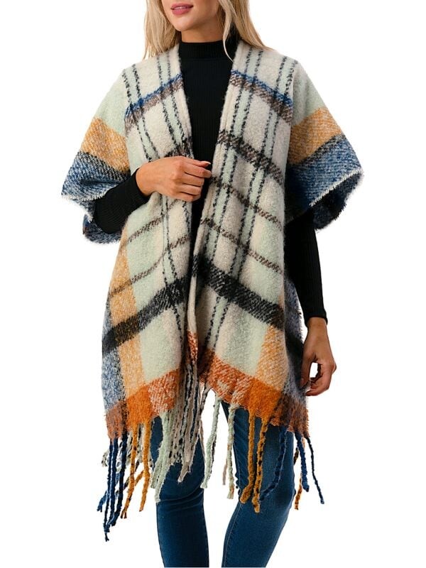 

Кейп MARCUS ADLER с открытым передом finley plaid fringe, ivory