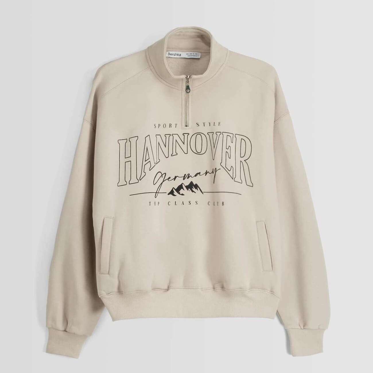 

Толстовка Bershka Printed With Zip, песочный, Бежевый