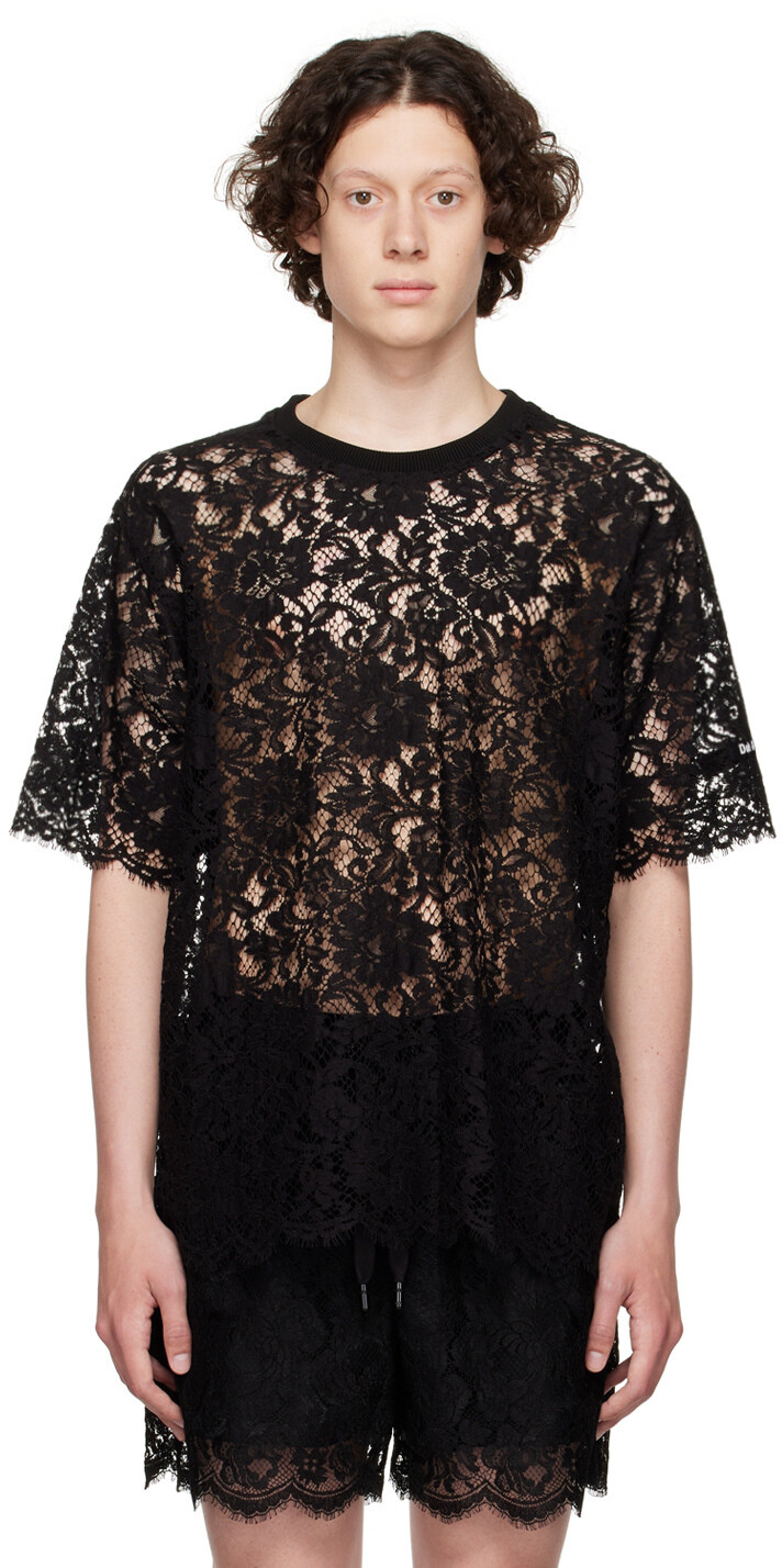 

Черная кружевная футболка Dolce & Gabbana
