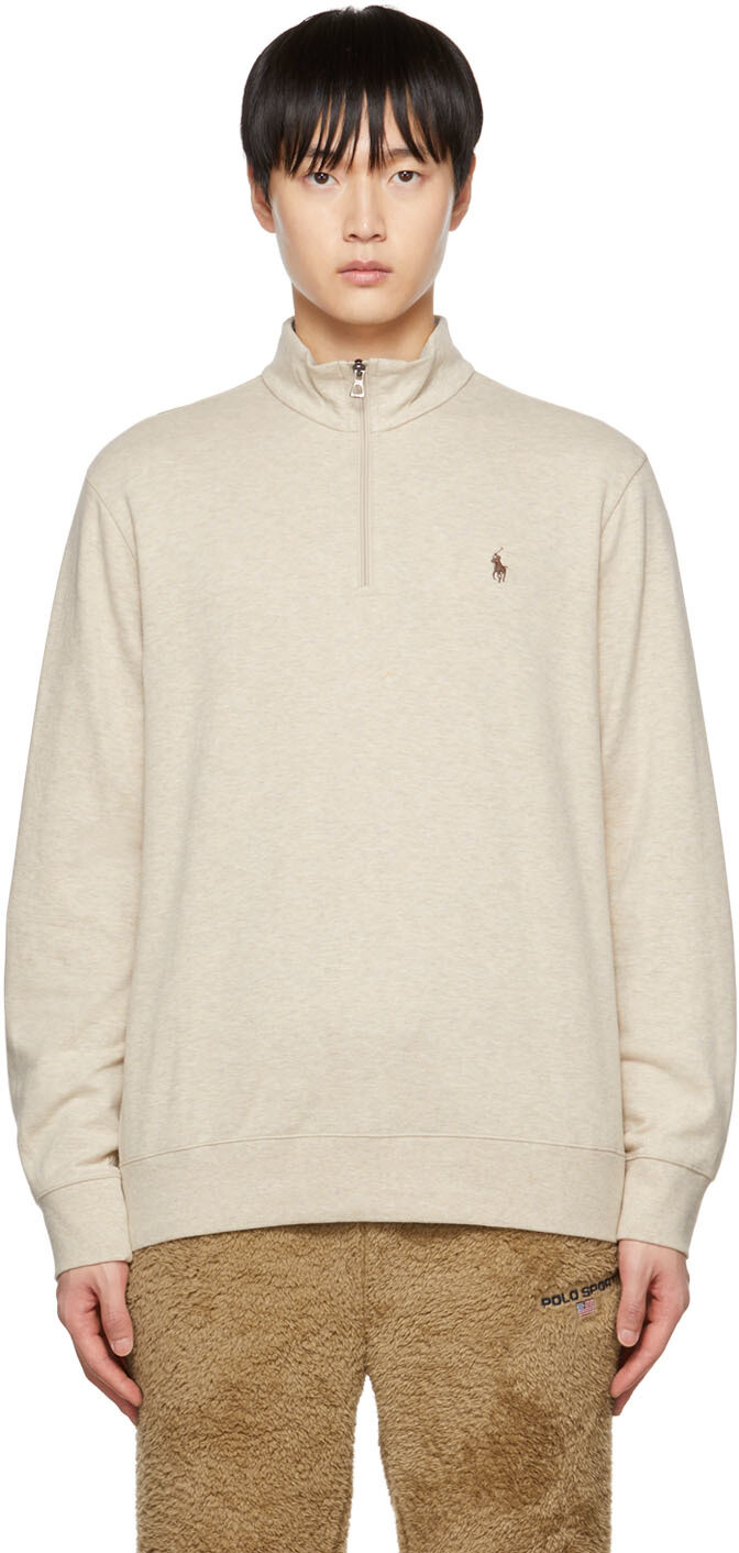 

Бежевая толстовка с молнией до половины Polo Ralph Lauren