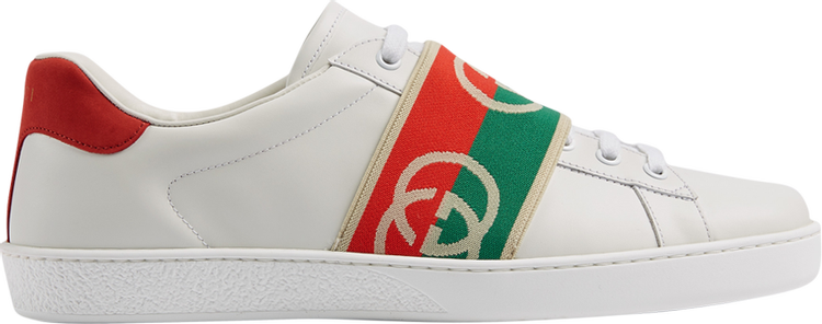 Кроссовки Gucci Ace Elastic Web Interlocking G - White Red Green, зеленый - фото