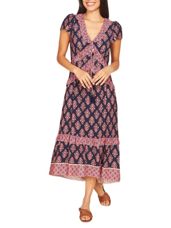 Платье Daniel Rainn в стиле бохо с рюшами, розовый/синий