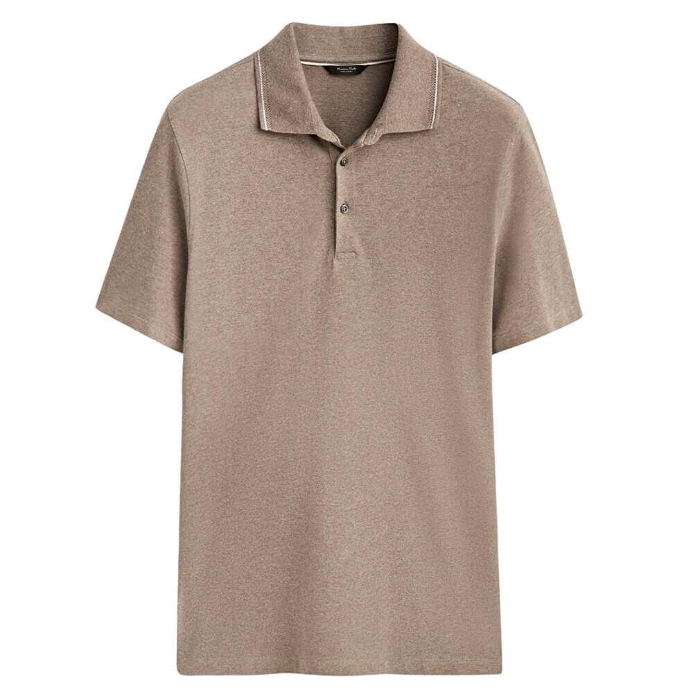 

Поло Massimo Dutti Contrast Short Sleeve Cotton, серо-бежевый
