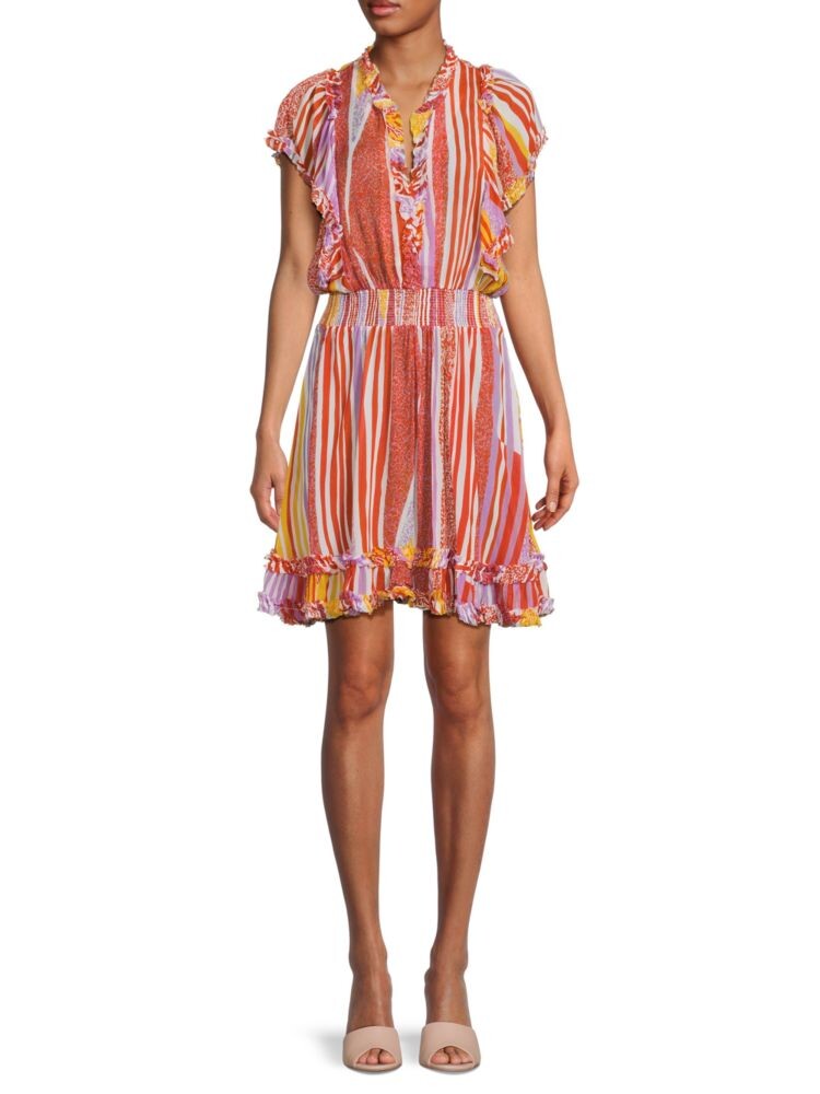 

Полосатое мини-платье-клеш Poupette St Barth, цвет Yellow Multicolor