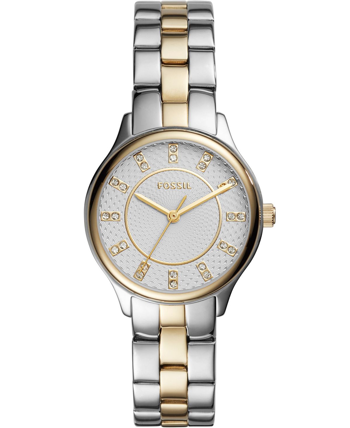 цена Женские современные изысканные трехстрелочные двухцветные часы из нержавеющей стали, 30 мм Fossil