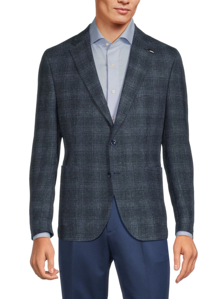 Спортивная куртка Edward Plaid из смеси натуральной шерсти и льна Digel, синий