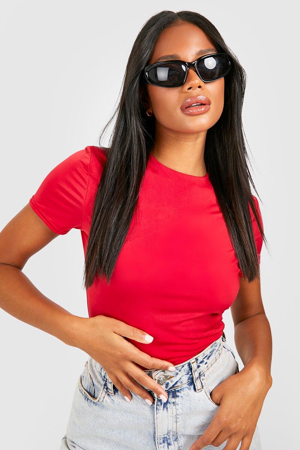 

Двухслойный объединенный топ с короткими рукавами Boohoo, красный