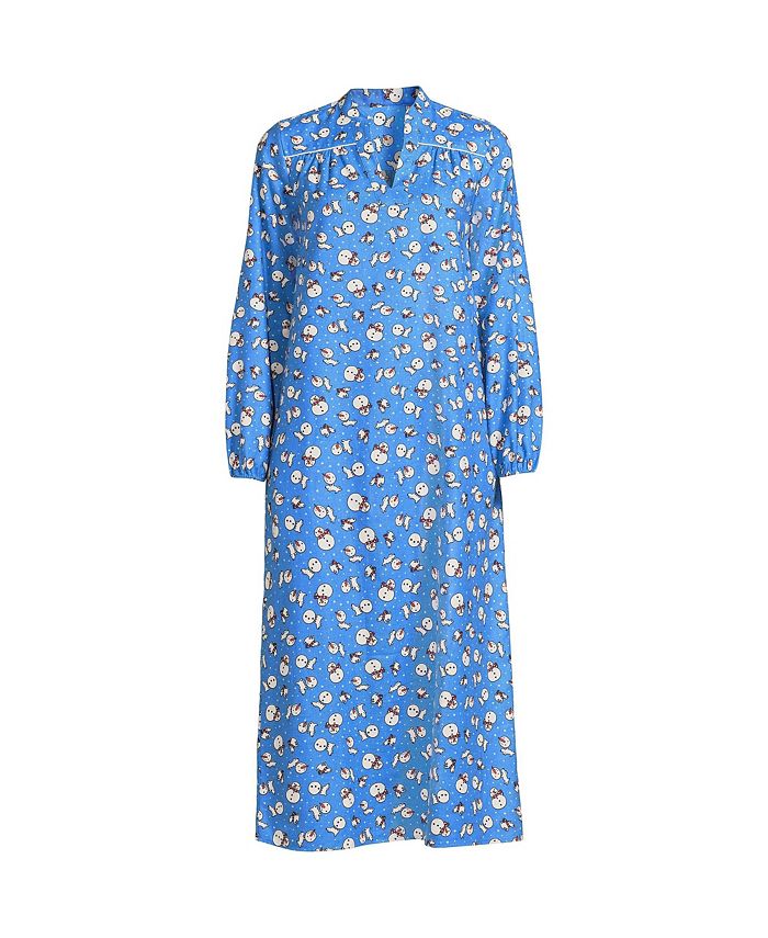 Женская фланелевая ночная рубашка с длинными рукавами Lands' End, цвет Chicory blue snowman