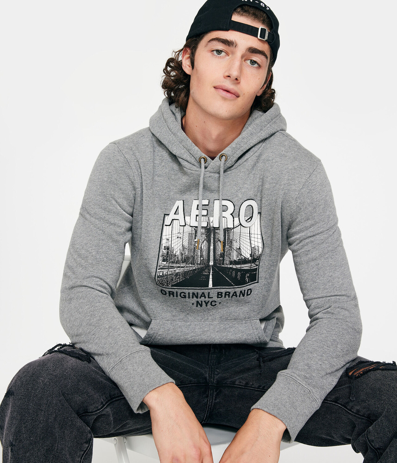 

Пуловер с капюшоном Aero Bridge Image Aeropostale, серый