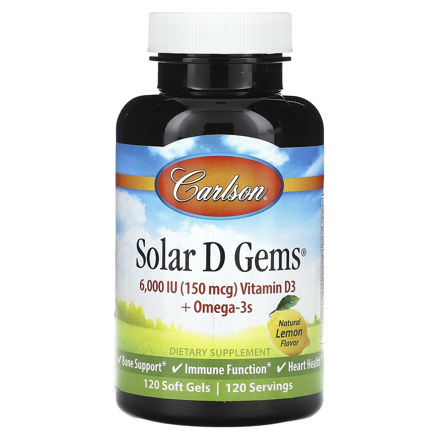 

Solar D Gems, натуральный лимон, 150 мкг (6000 МЕ), 120 мягких таблеток, Carlson