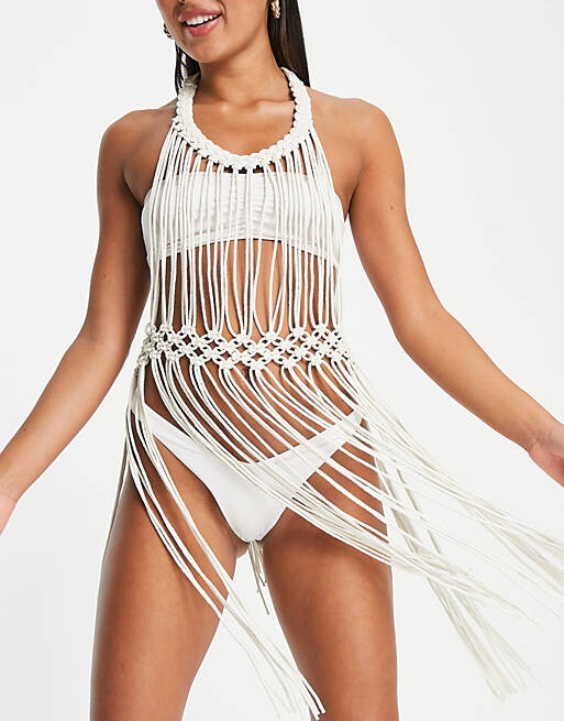 

Пляжное платье ручной работы из макраме ASOS DESIGN натурального цвета